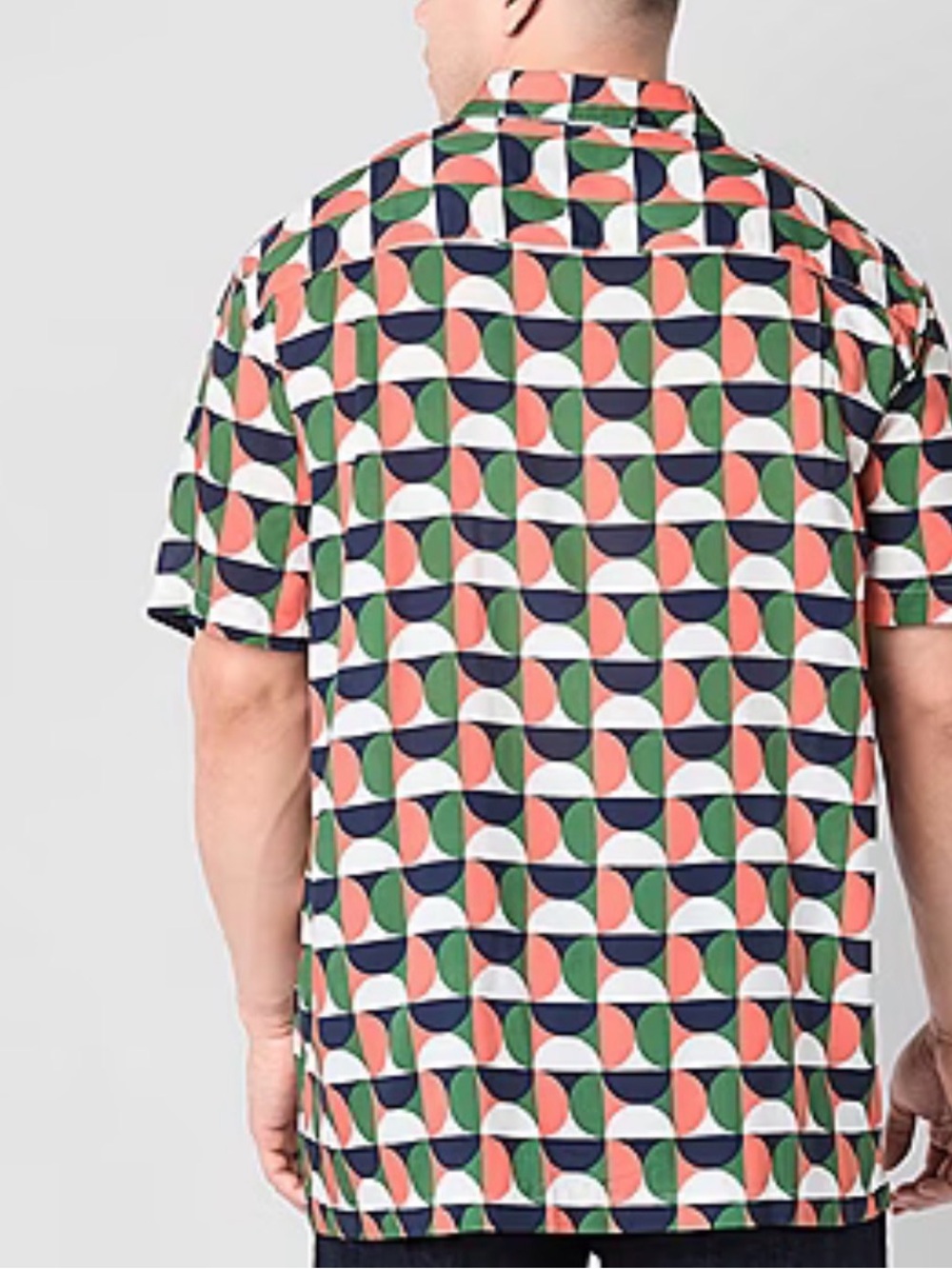 NWT Shaquille O’Neal Short-Sleeve Geo Print Button-Up Shirt - Green/Coral/Navy - Picture 4 of 13